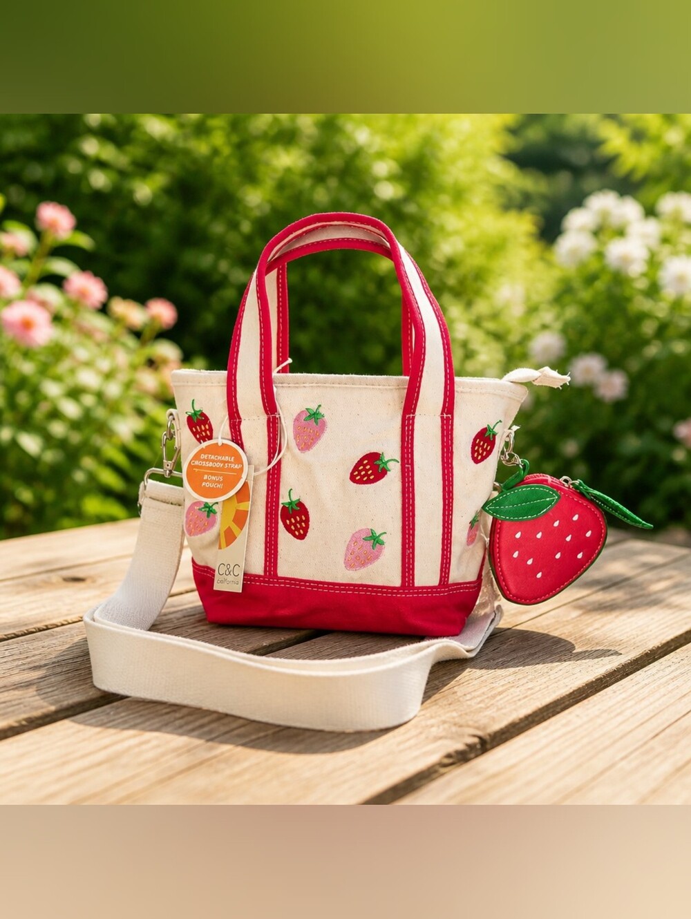 C&C California Strawberry Mini Tote Bag in Red & Cream